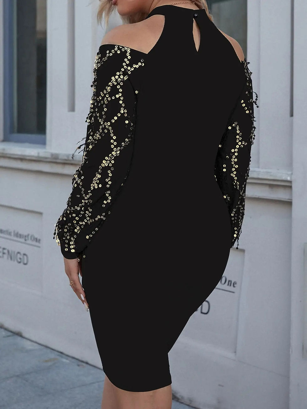 Thumbnail: Finjani  Plus Size Sexy Short Dress Women's Sequin Evening Club  High Neck Long
