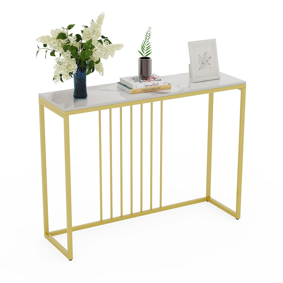 Thumbnail: Modern Accent Console Marble Table Gold Metal Frame Storage Display Shelf Narro