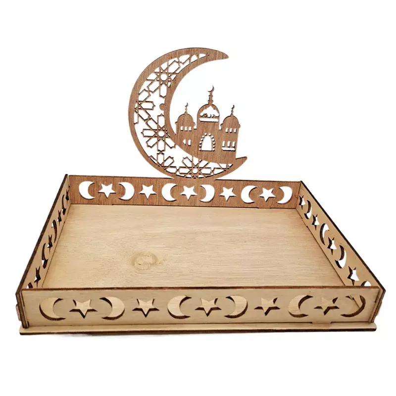 Thumbnail: NEW Eid Mubarak Wooden Food Tray Ornament Islamic Muslim Party Decoration