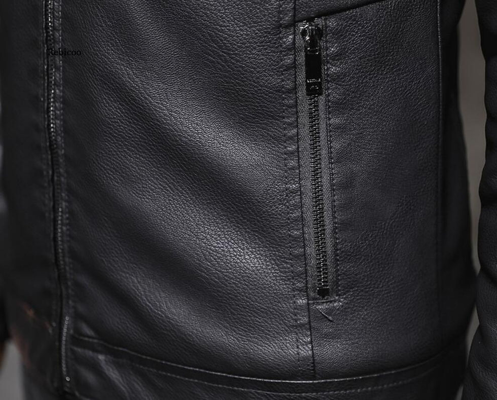 Thumbnail: New Thick Leather Jacket Mens Winter Autumn Men's Jacket Fashion Faux Fur Colla