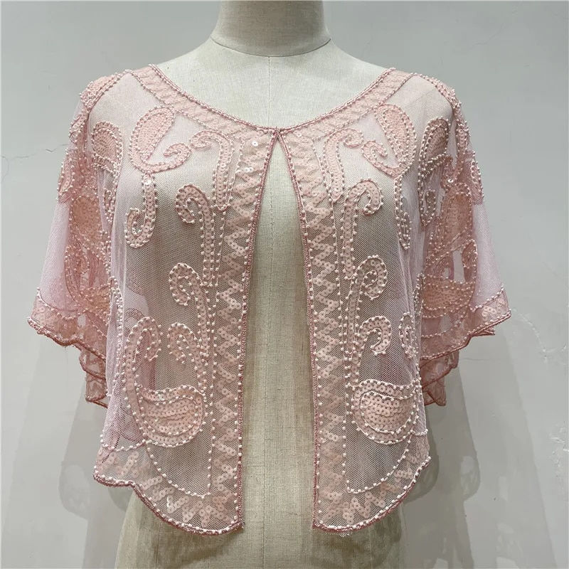 Thumbnail: Women's 1920s Shawl Beaded Sequin Deco Evening Cape Bolero Flapper Cover Up Eur