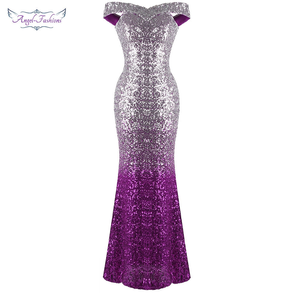 Thumbnail: Angel-fashions Women's Off Shoulder Evening Dresses Gradient Silver Purple