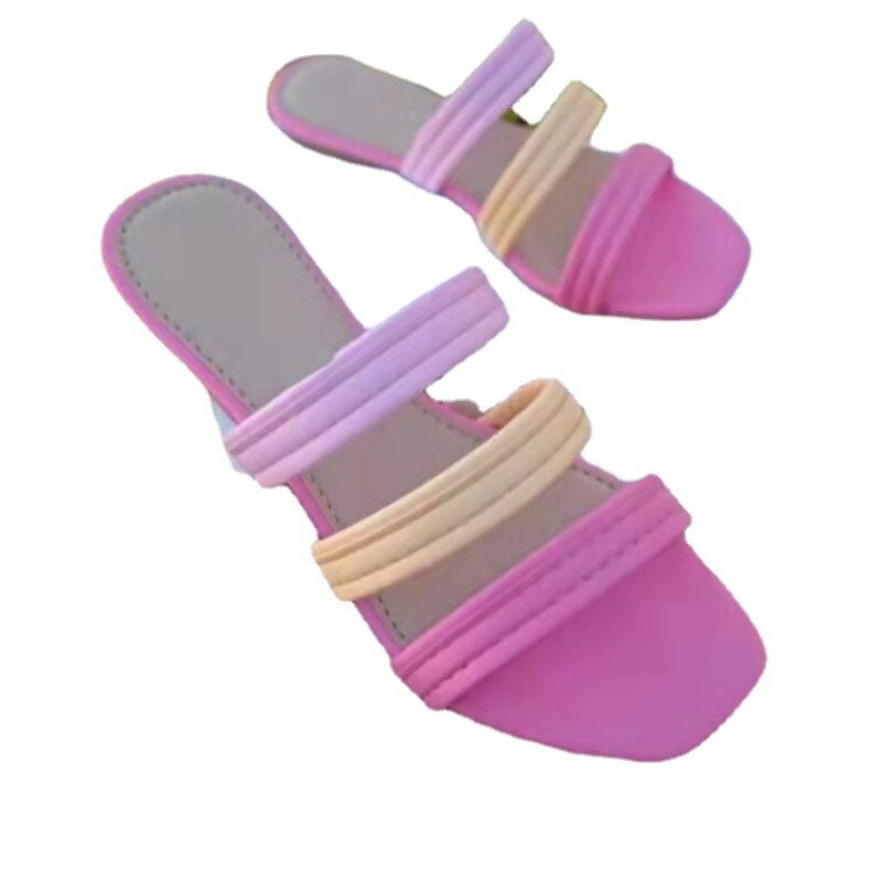 Thumbnail: 2022 Summer Fashion Women Shoes Square Head Woven Hollow Flat Slippers