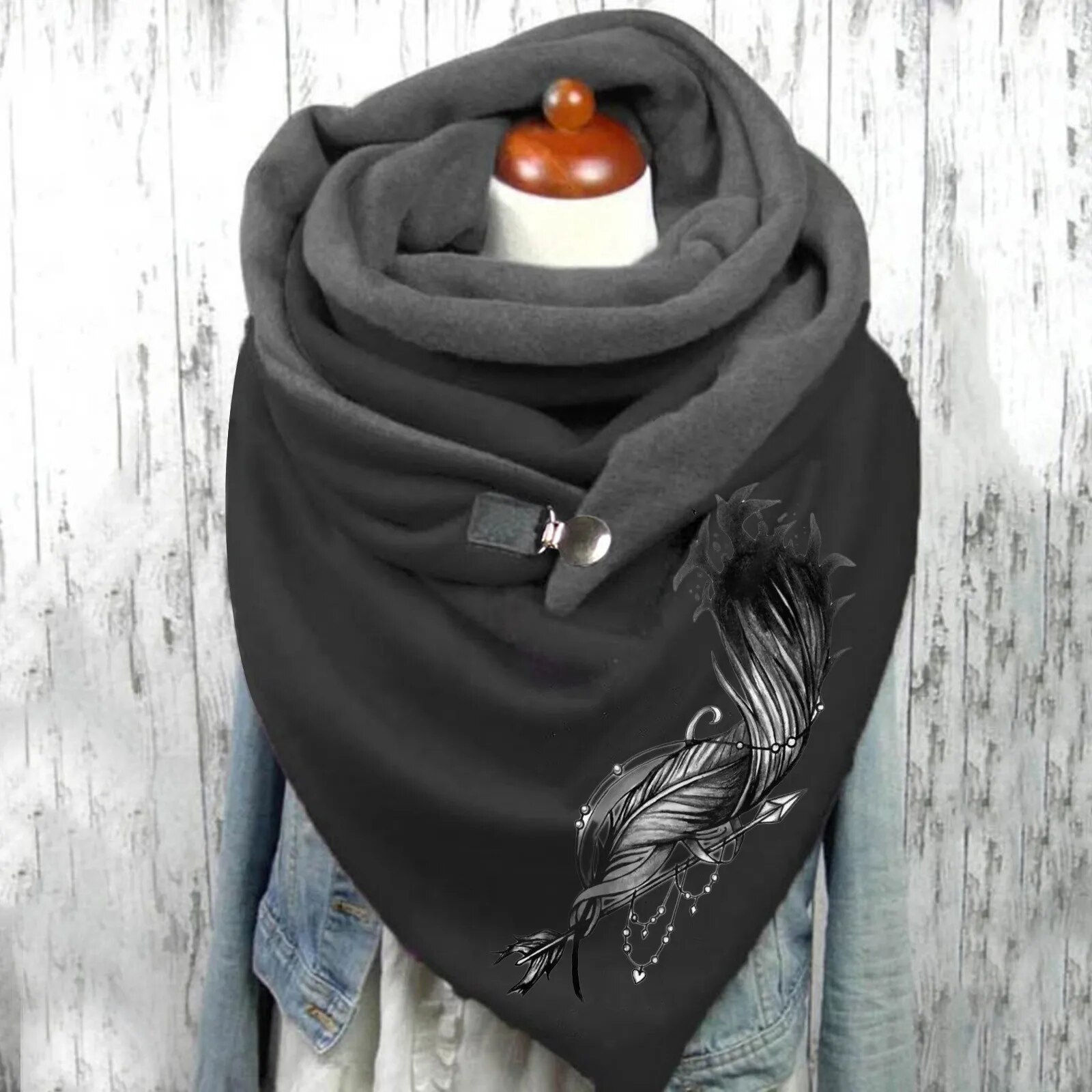Retro Button Scarf Fashion Black Cat Printing Winter Scarf Women Warm Soft Wrap