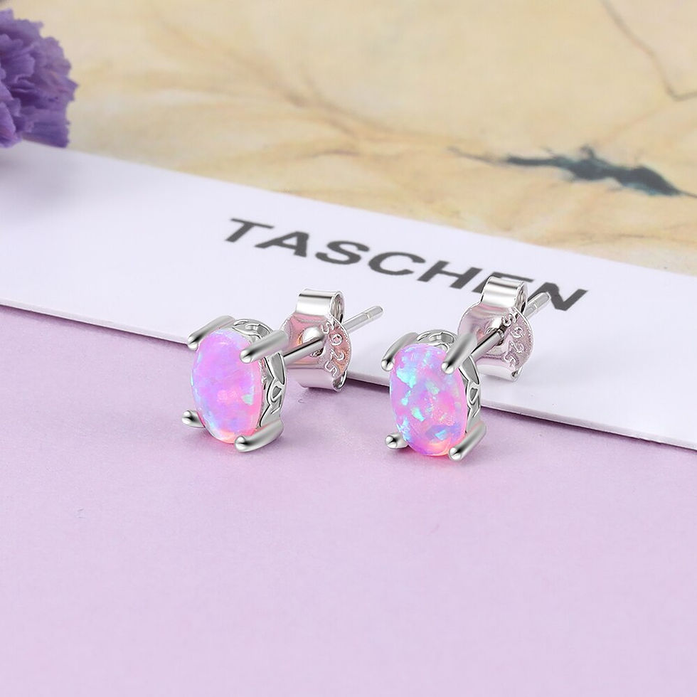 Miniatura: 925 Sterling Silver Oval Pink Fire Opal Earrings for Women Fashion Korean Earri