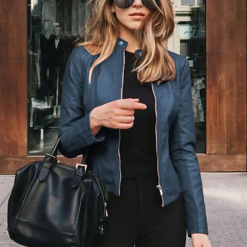 Miniatúra: Jocoo Jolee Fashion Faux Soft PU Leather Jackets Autumn Short Coat Motorcycle L