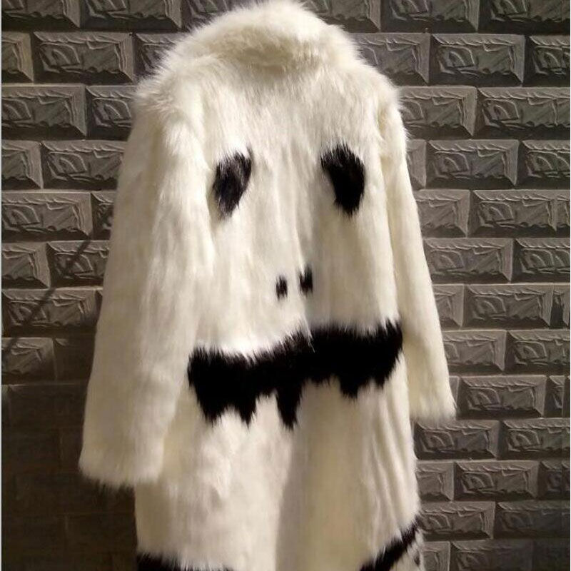 Thumbnail: Men's Winter Faux Fur Jacket Black Gown White Devil Style 2019 New Long Windbre