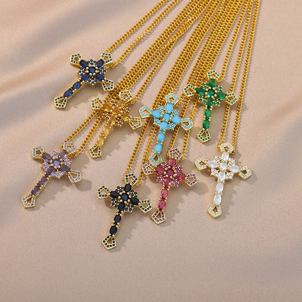 Thumbnail: Punk Green Jesus Cross Pendant Necklaces For Women Colorful Stainless Steel