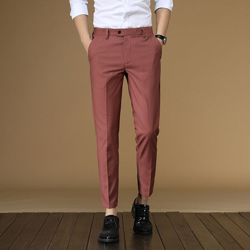 Thumbnail: Summer Suit Pants Men Red Black Khaki Flat Formal Office Wear Smart