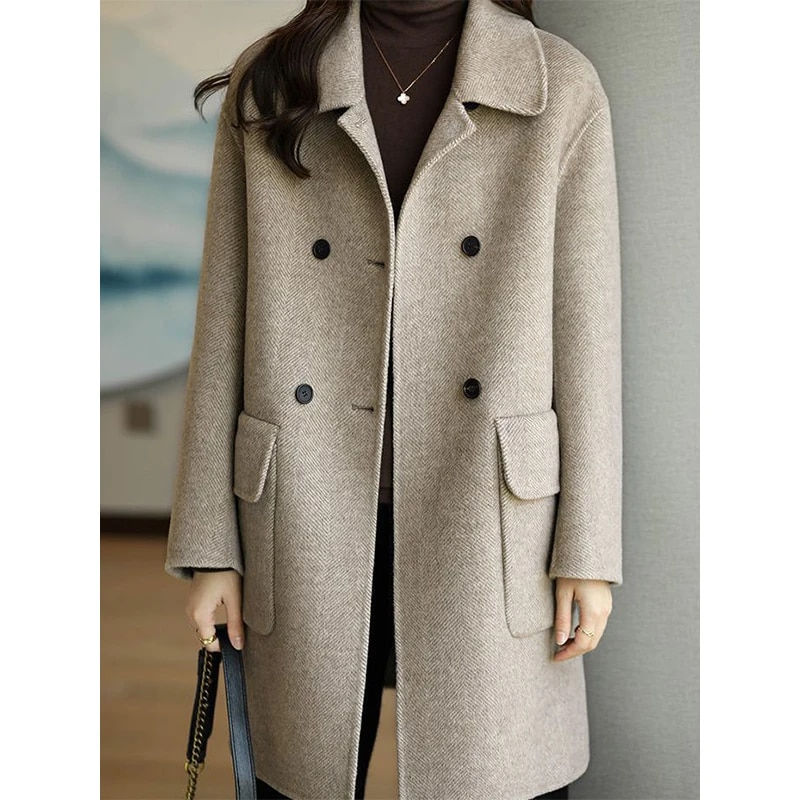 Thumbnail: Woolen Coat Women's Autumn and Winter 2023 New Mid length Knee Over Oat Color K