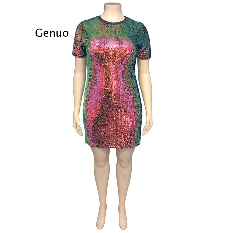 Thumbnail: Plus Size t Shirt Dress Women 4Xl 5Xl Oversized Tshirt Sequin Glitter Dress Suk