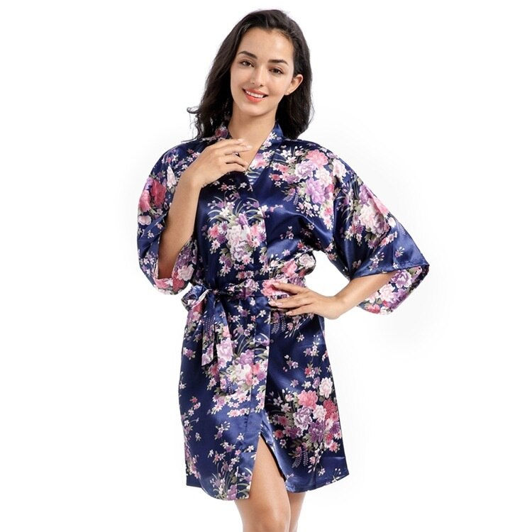 Thumbnail: Women's Floral Bride Bridesmaids Robe Satin Wedding Kimono Bridal Dressing