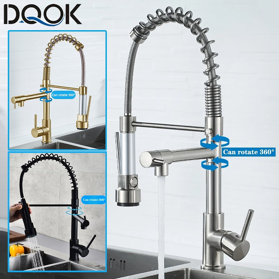 Thumbnail: DQOK Black Brushed Spring Pull Down Kitchen Sink Faucet Hot & Cold Water