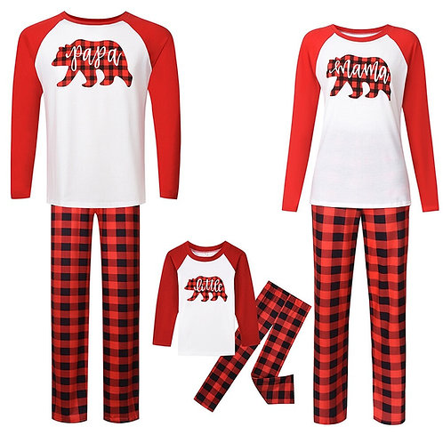 Christmas Autumn Long Sleeve Bear Print Suits Pajamas Clothes Dad Mom Baby