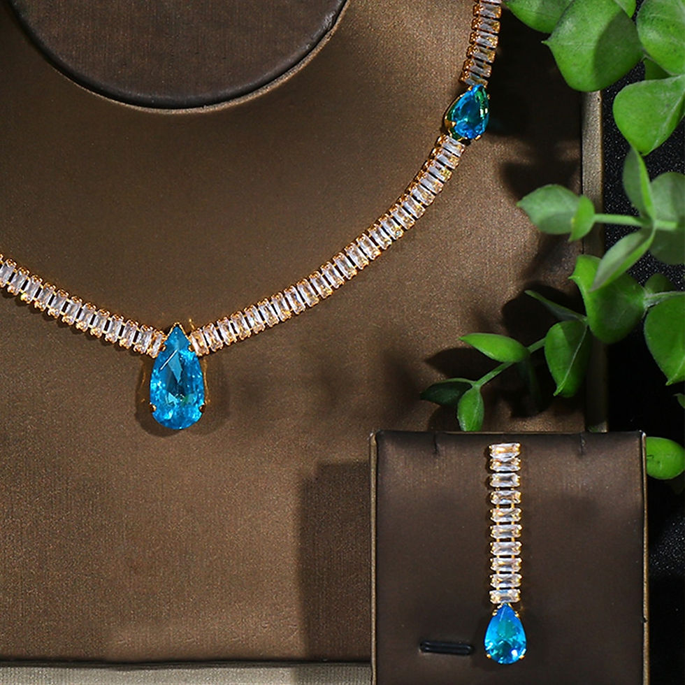 Thumbnail: Water Drop Dark Blue Necklace and Earring Set Luxury Bride Bling 2022 Cubic