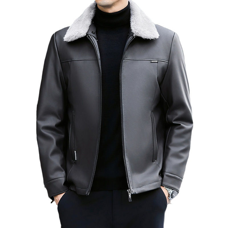 Minijatura: Leather Down Jacket Men's Autumn And Winter New Middle-aged Father Thickened