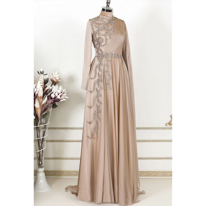 Thumbnail: Champagne Muslim Evening Dress Formal Party
