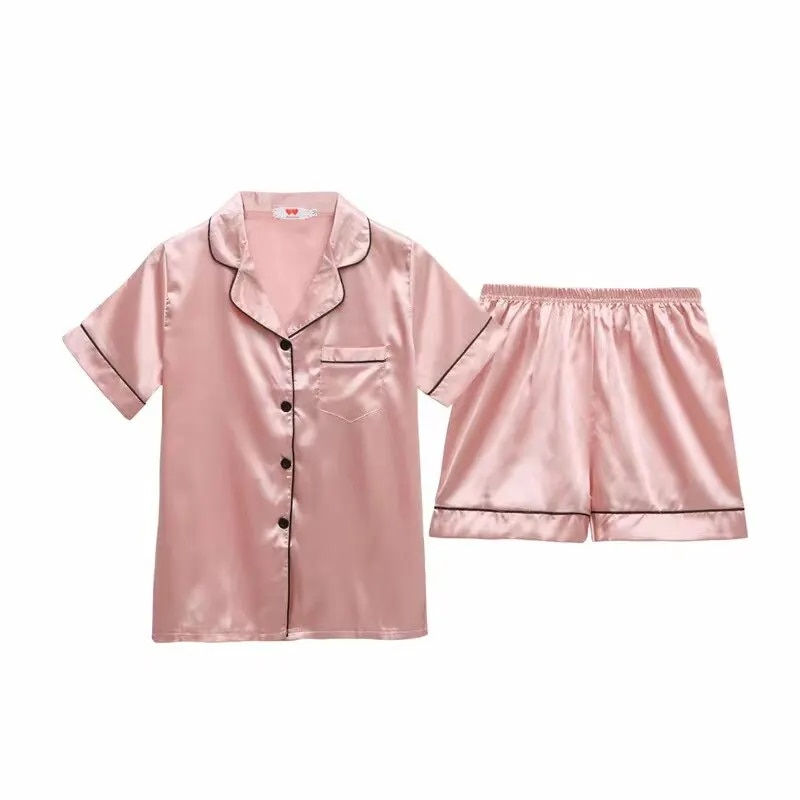 Thumbnail: Women Ice Silk Pajamas Set Sleepwear Nightgowns Nightdress Short Sleeve Shorts