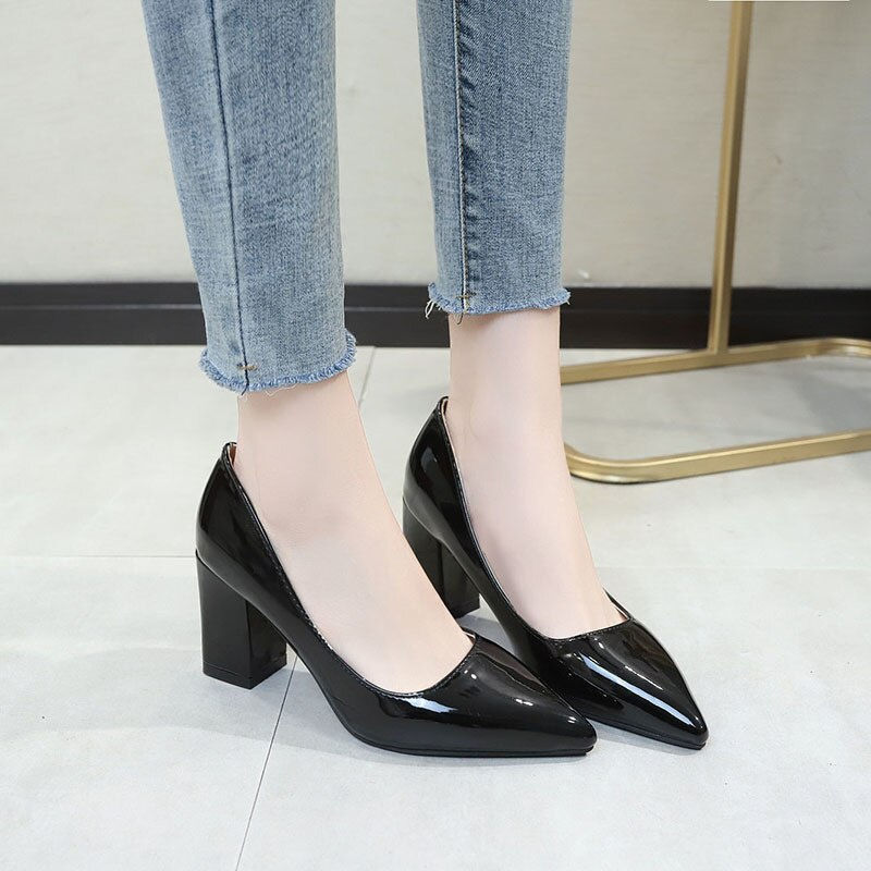 Thumbnail: Plus Size 34-43 Woman Pumps High Heels Boat Shoes Pointed Toe Dress Shoes Squar
