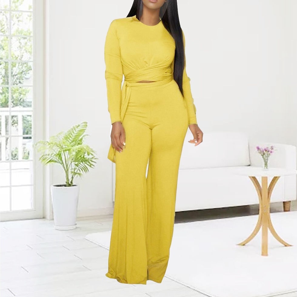 Miniatura: Sexy Lace Up Waist Long Sleeve Crop Tops and Wide Leg Pants Autumn Lady Office