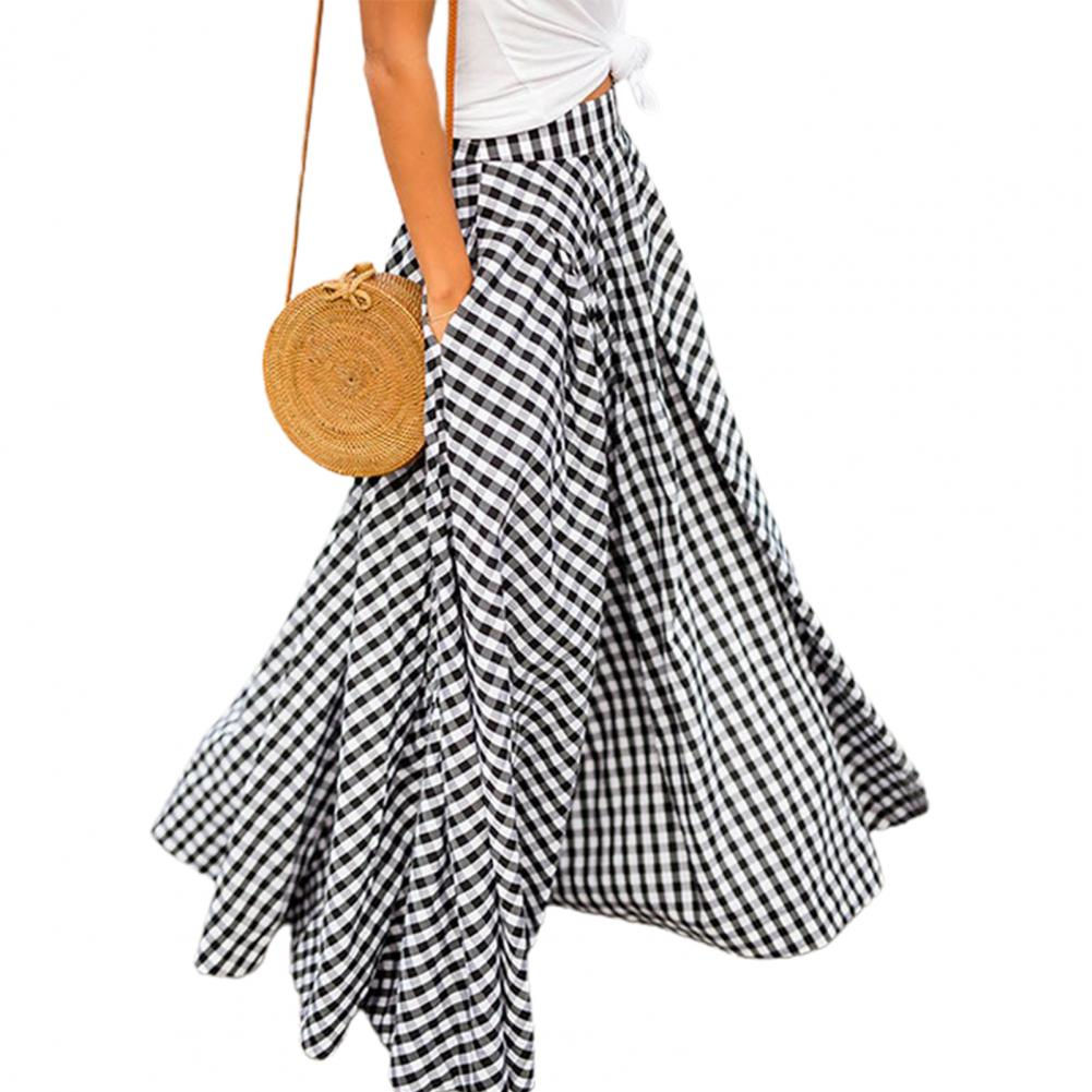 2020 Women's Skirts Vintage Plaid Check Long Skirt Zipper Pleated Bohemian Femm