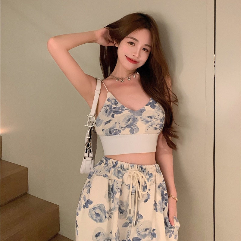 Thumbnail: Summer New Leisure Sports Set Korean Women's Open Back Short Strap Camisole Hig