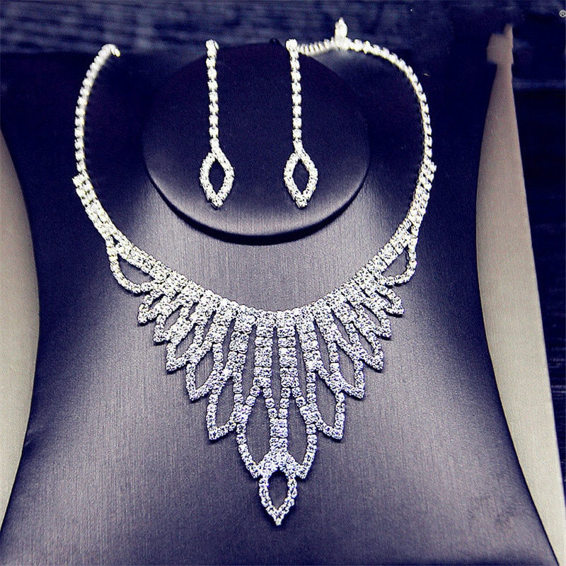 Miniatura: FYUAN Shine Geometric Rhinestone Necklace Earrings For Women Long Tassel