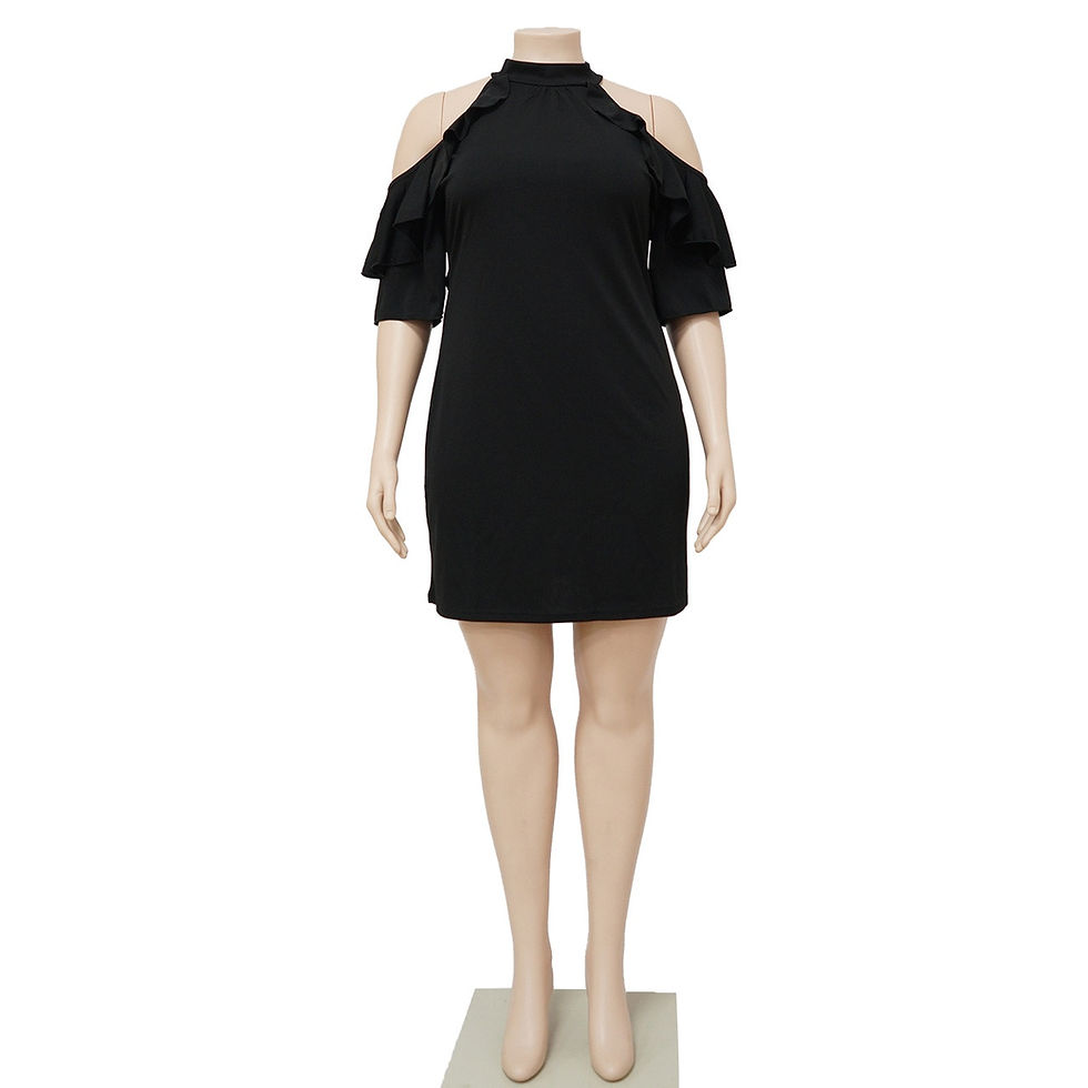 Thumbnail: Perl Plus Size Cold Shoulder Ruffle Short Sleeve Straight Dress for Women Roung