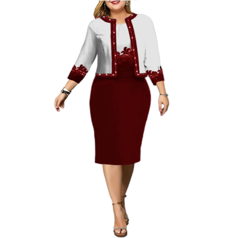 Women's Plus Size Work Dress Bodycon Formal Occasion Dresses Two Piece Set Wome
