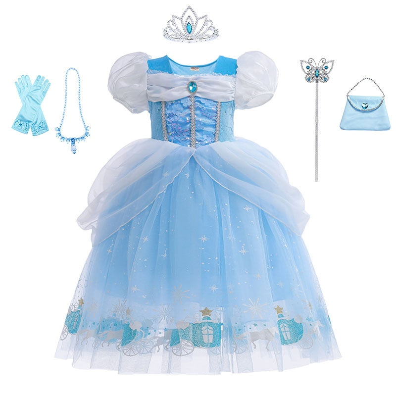 Girls Party Dresses Brithday Gift Costume Cinderella Princess Ball Gown Sequin