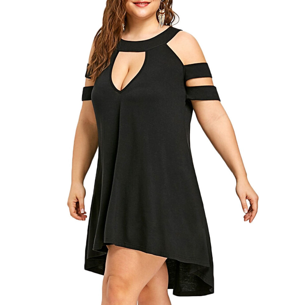 Thumbnail: Plus Size Clothing Womens Black Dresses Solid Plus Size O-neck Cold Shoulder St