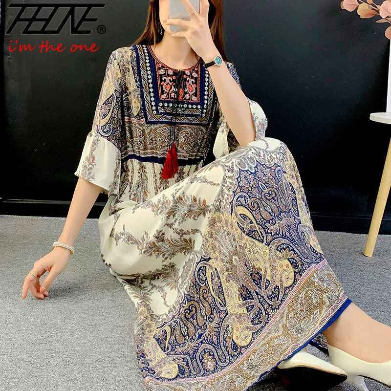 תמונה ממוזערת: THHONE Women Dress Indian Loose Bohemian Korean Style Long Tassels Casual  Vint