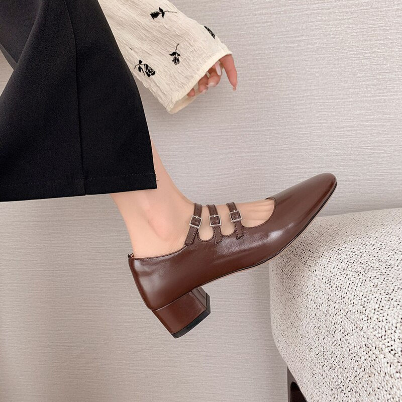 Thumbnail: 2023 new spring women pumps natural leather 22-24.5cm length cowhide+pigskin 3