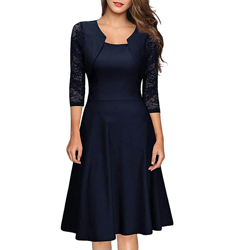 Thumbnail: Women Lace Patchwork Formal Dress Autumn Winter Red Square Collar 3/4 Sleeve