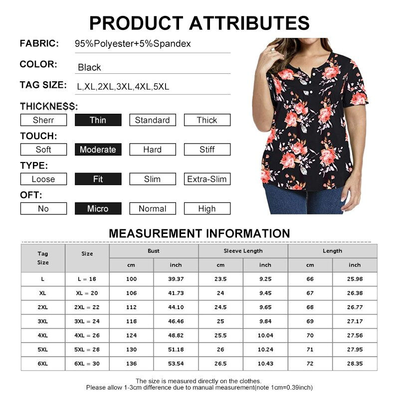 Miniaturebillede: Women Short Sleeve Floral Print Plus Size T Shirt 2022 Summer Casual Loose Butt