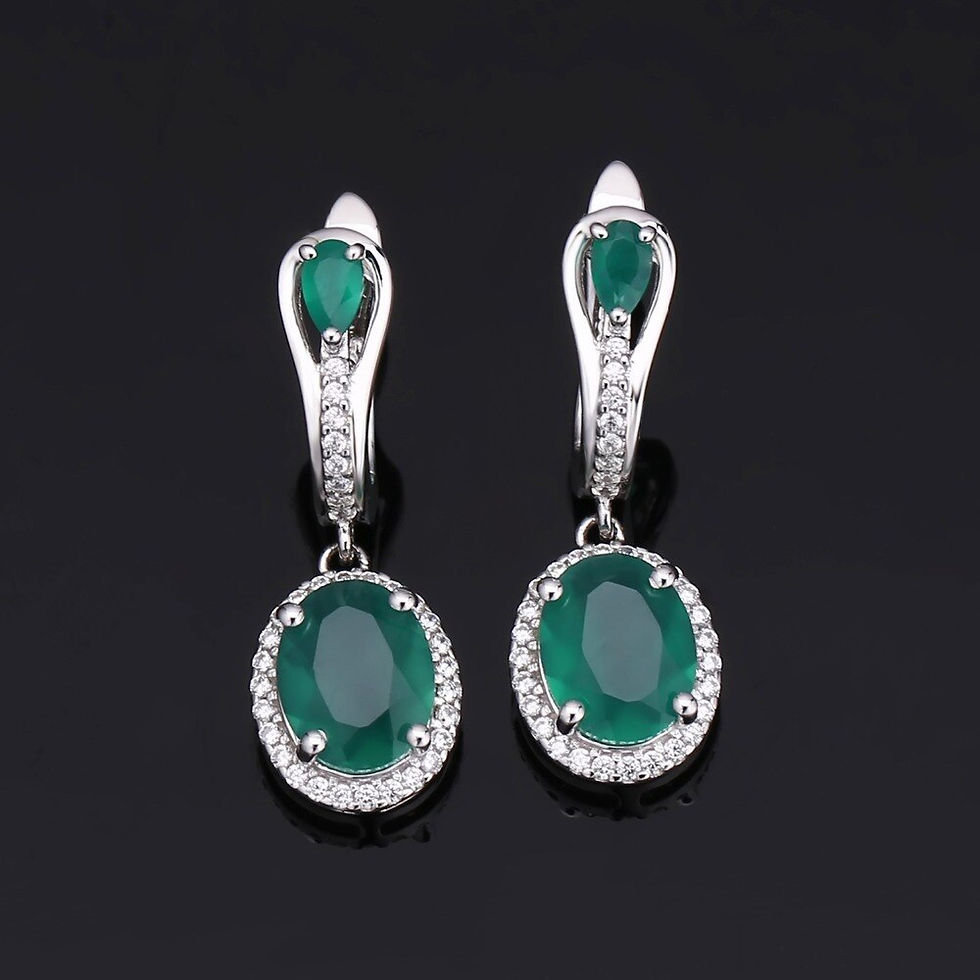 Μικρογραφία: Gem's Ballet 5.15Ct Natural Green Agate Vintage Earrings 925 Sterling Silver Ge