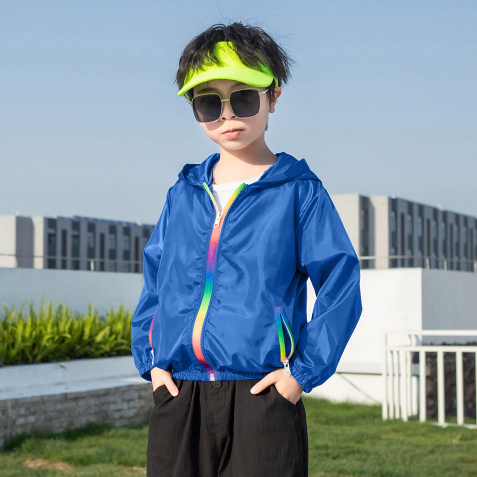 Baby Boys Girls Sunscreen Jackets Soild Colour Hooded Toddler Outerwear Zipper