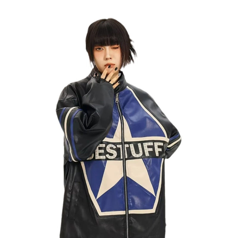Thumbnail: American Retro Biker's Jacket Trendy Leather Jacket Coat