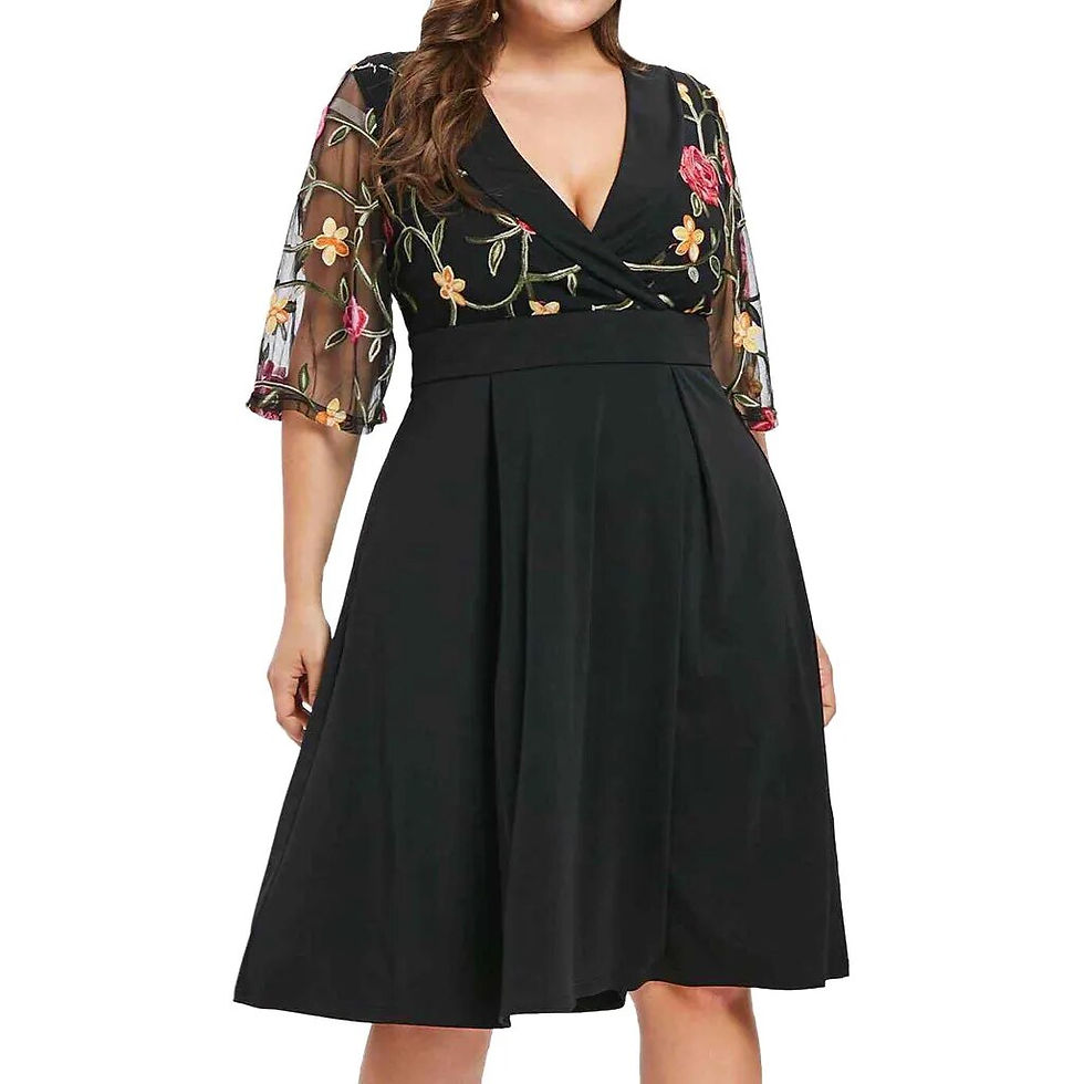 Thumbnail: Summer Women's Dress Plus Size Casual Floral Short Sleeve Plus Size Solid Appli