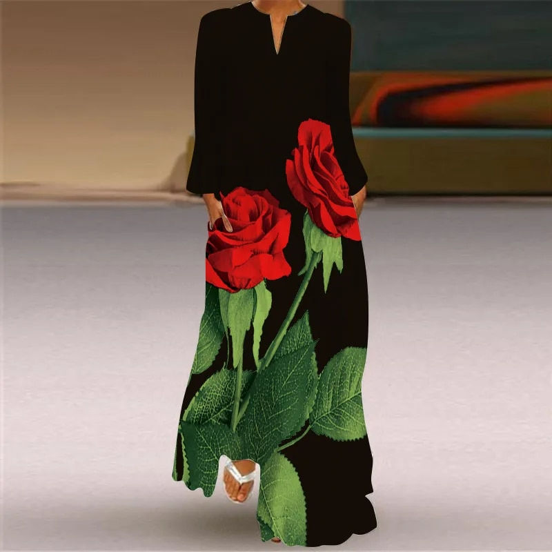 Thumbnail: 2023 New Plus Size Women Dress Autumn Winter Holiday Women Beach Dress A-line L