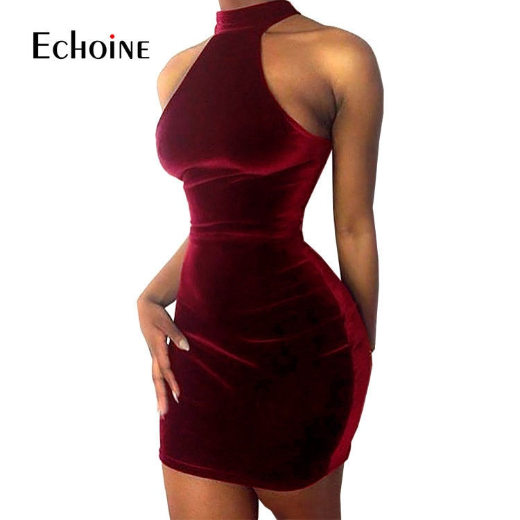 Thumbnail: Echoine Autumn Women Solid Velvet Stretch Hang A Neck Slim Skirt Contracted Tem