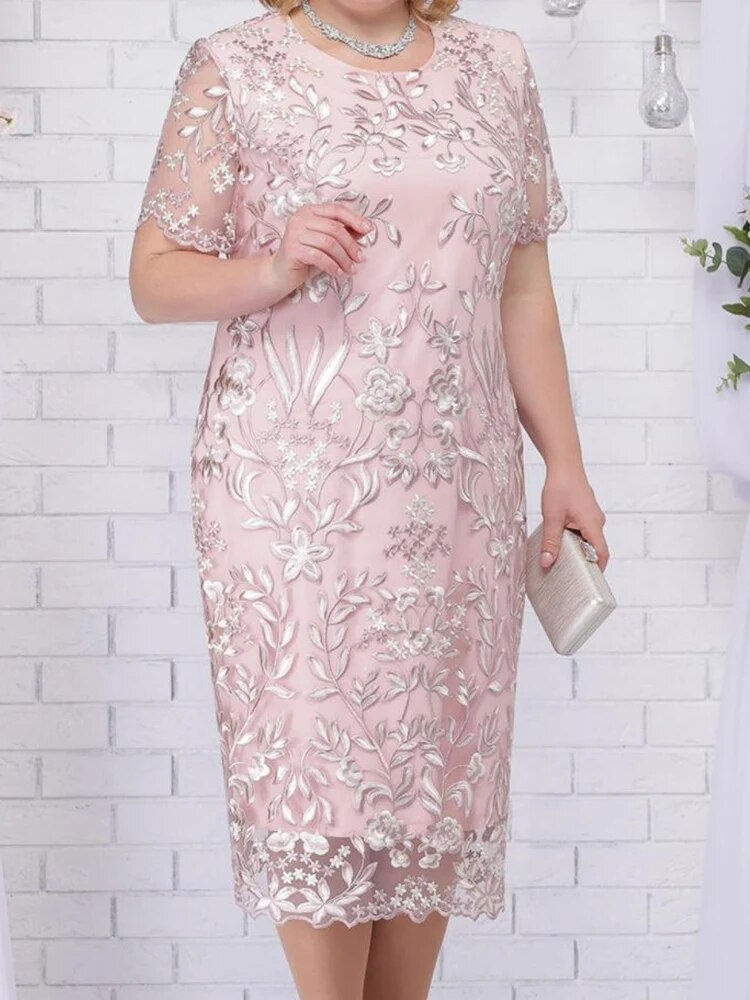 Thumbnail: 4xl 5xl Plus Size Summer Dresses for Wedding Guest Women's Short Sleeve Lace Fl