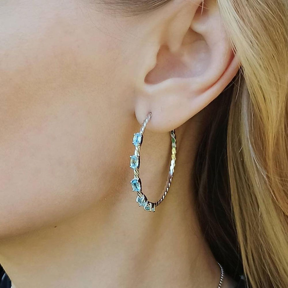 Μικρογραφία: Gem's Ballet 2.94Ct Oval Natural Sky Blue Topaz Gemstone Hoop Earrings 925 Ster