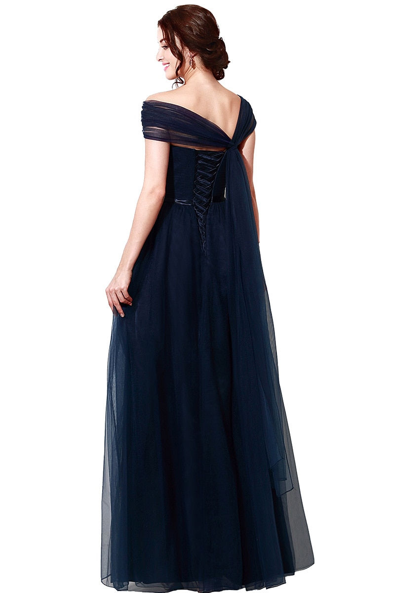 Thumbnail: Elegant One Shoulder Sleeveless Boat Neck Organza Prom Dress Illusion Cut-out A