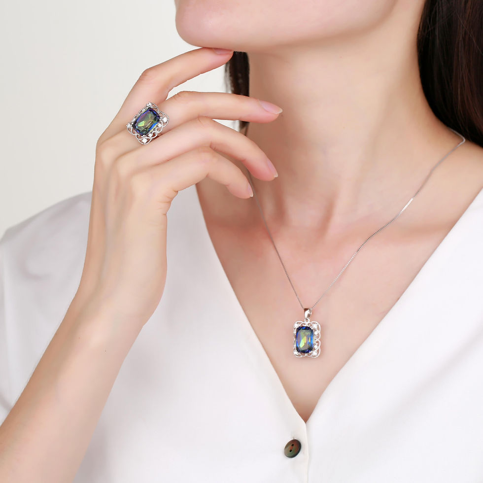 Miniatura: GEM'S BALLET Delicate Lace Necklace 9.66Ct 10x14mm Cushion Fire Mystic