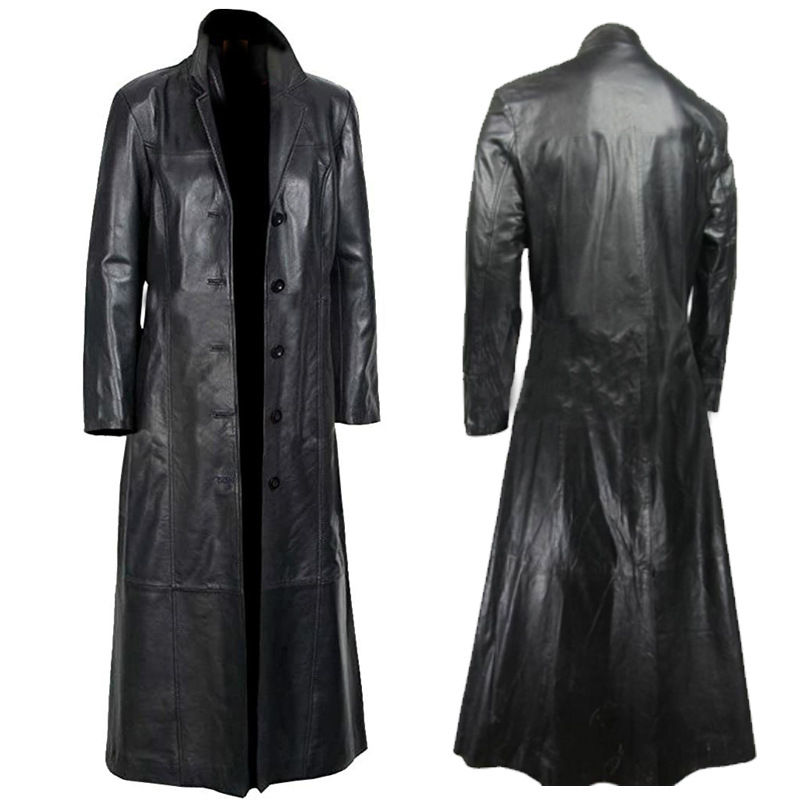 Thumbnail: Plus Size Leather Jacket Motorcycle Men's Duster Fur Coat