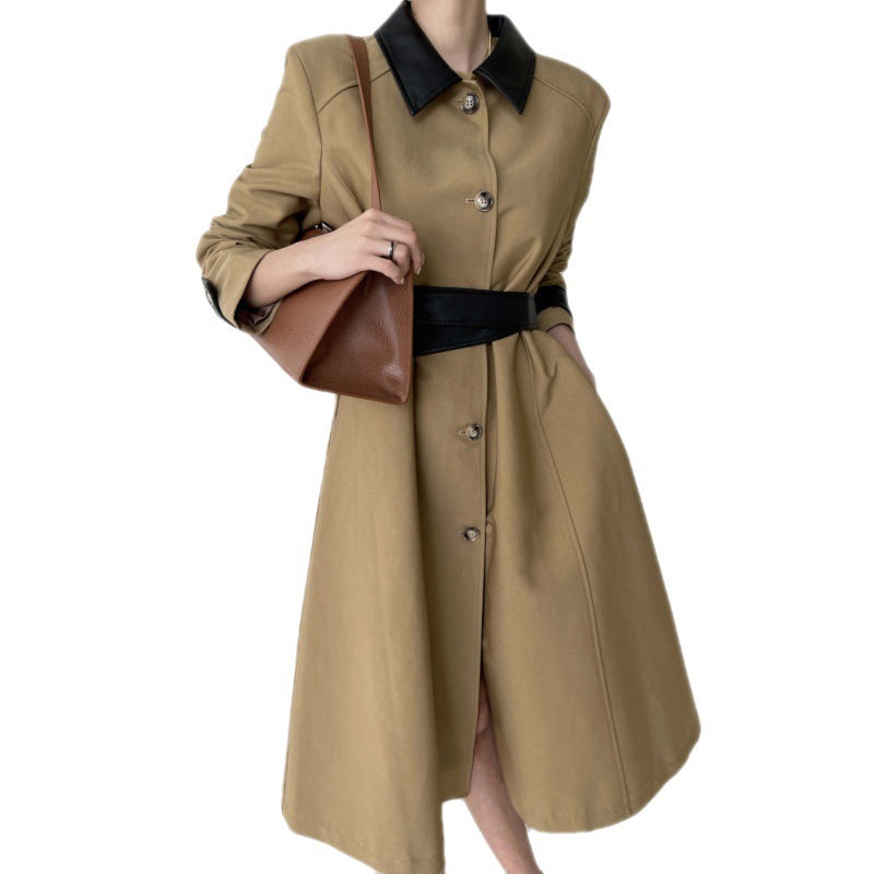 縮圖：Retro Patchwork Trench Coat And Overcoat Coat