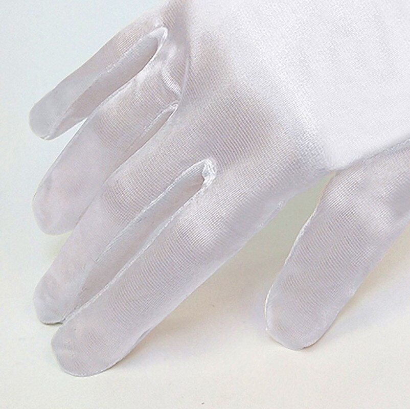 Thumbnail: Stretch Satin Full Finger Long Gloves Classic Adult Black White Opera/Elbow/Wri