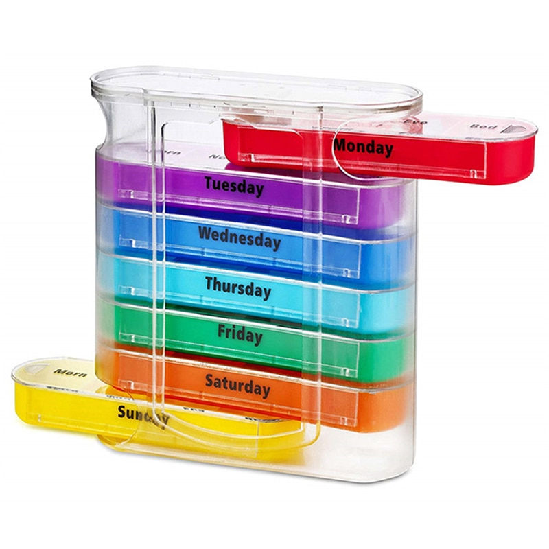 Miniaturebillede: Portable Weekly 7 Days Pill Box Colorful Design Stackable 4 Times a Day Medicin