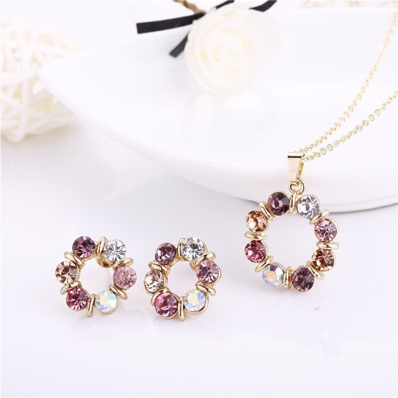 Thumbnail: 3pcs Gold Necklace Earrings Set Ladies Celebrity Simple Fashion Style Exquisite